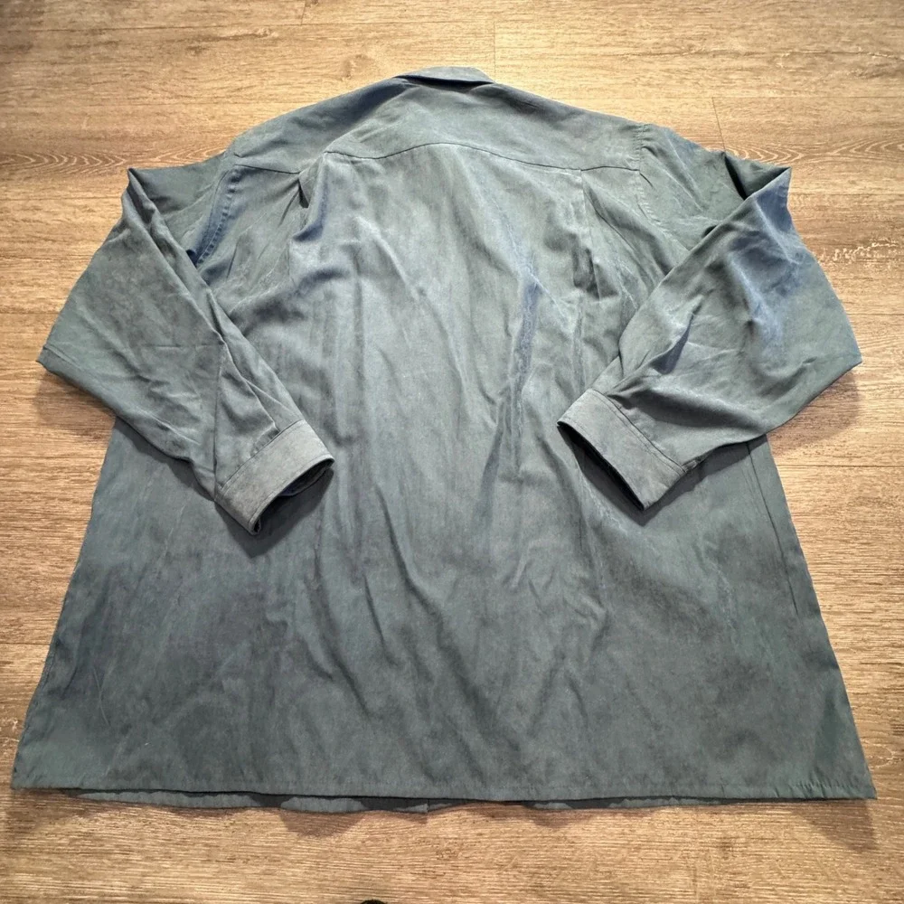 Vintage Brandini Shirt Mens XXL Blue Faux Suede Heritage Luxury Old Money Casual